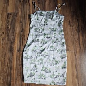 Hippie Rose Junior's Spaghetti Strap Satin Dress Tropical Palm Tree NWT Small